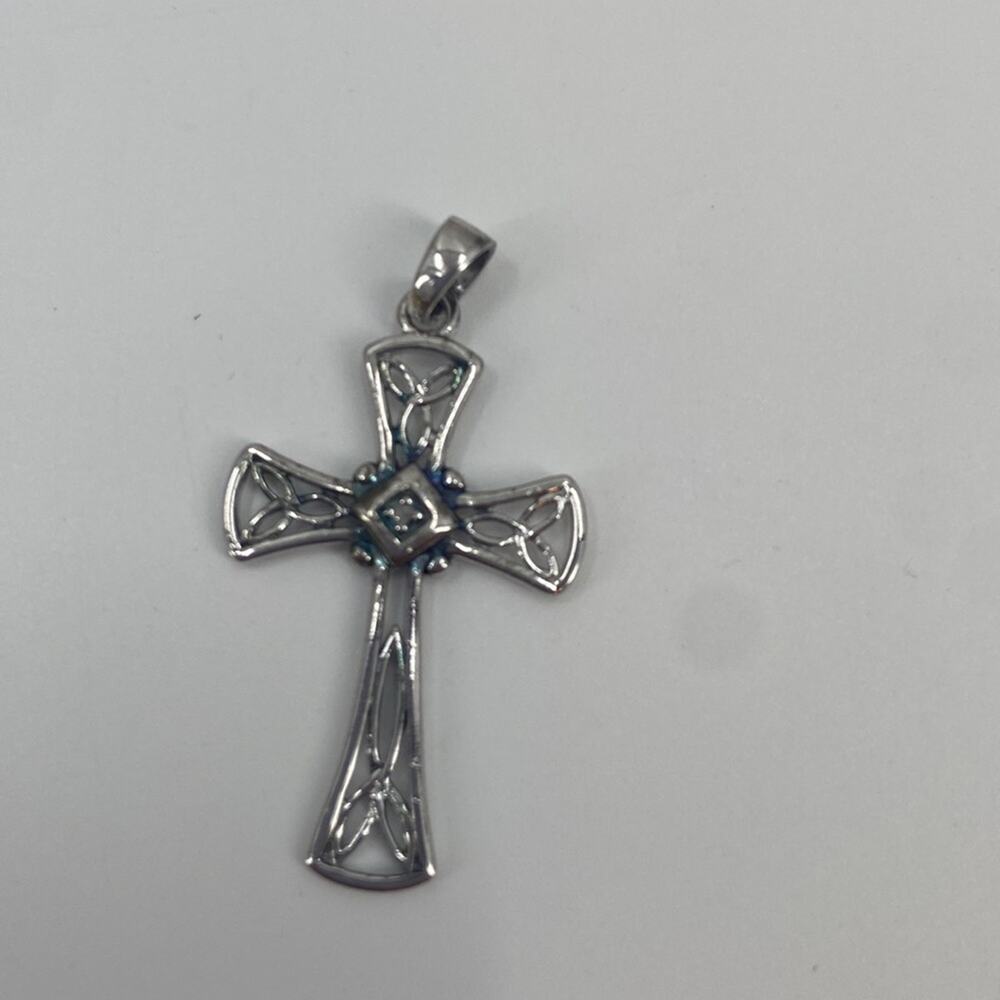 Sterling Silver RJ cubic zirconia Cross Pendant